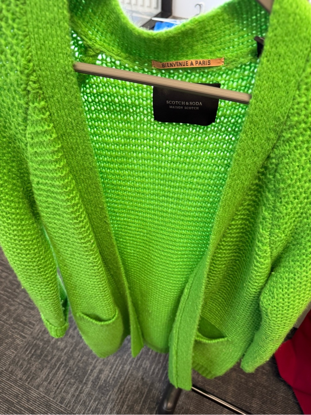 Scotch & Soda Bright Green Open-Front Knit Cardigan